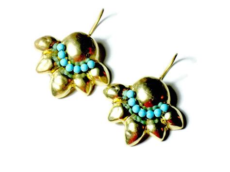 Turquoise Earrings Gold Dangle Earrings Gold Plated Etsy