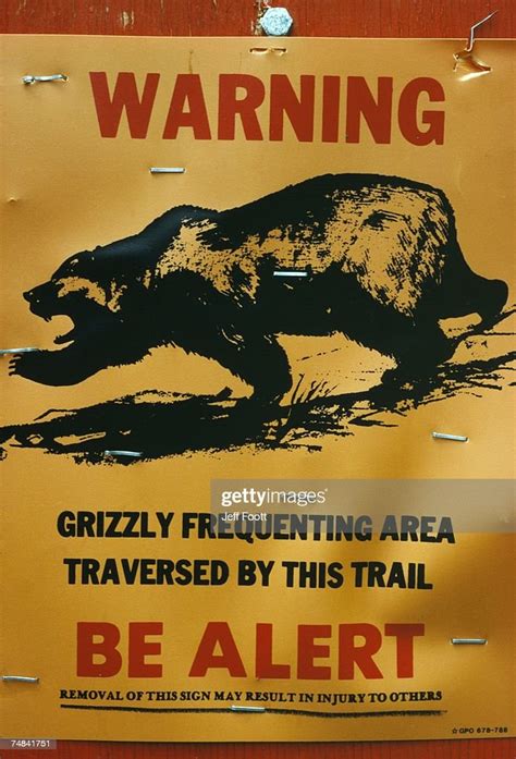 Grizzly Bear Warning Sign Yellowstone Np Usa High Res Stock Photo