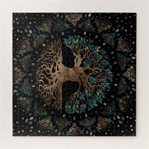 Tree Of Life Yggdrasil Golden And Marble Ornament Jigsaw Puzzle Zazzle