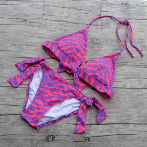 Women Triangle Bikini Sexy Swimwear Pink Print Bikinis Swimsuit Low Waist Wire Free Designer