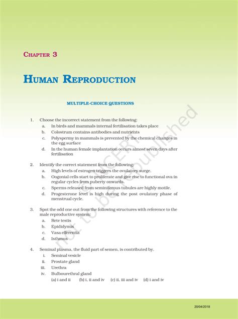 Ncert Exemplar Class 12 Biology Chapter 3 Human Reproduction
