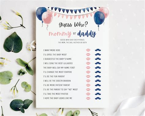 Mommy Or Daddy Gender Reveal Party Game Printable Guess Who Etsy Finland