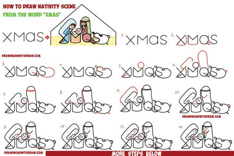 How To Draw Cartoon Nativity Scene With Mary Jesus And