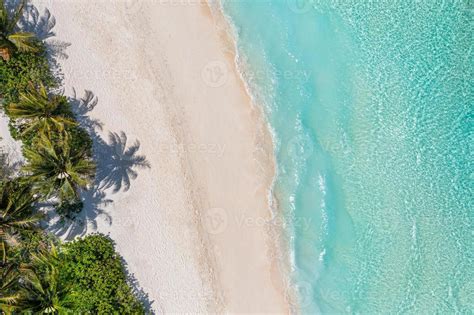 Aerial Top View On Sand Beach Tropical Beach With White Sand Turquoise