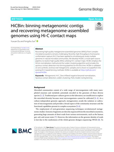 Pdf Hicbin Binning Metagenomic Contigs And Recovering Metagenome