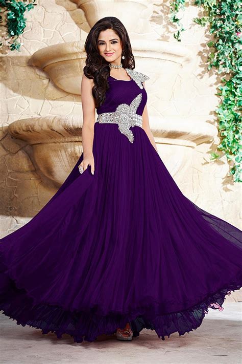 Purple Georgette Prom Dresses Gown Online Dmv14999