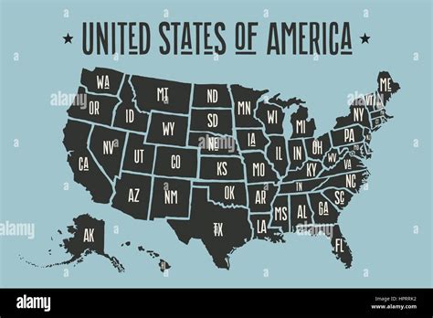 Mapa Póster De Estados Unidos De América Con Nombres De Estado Imagen