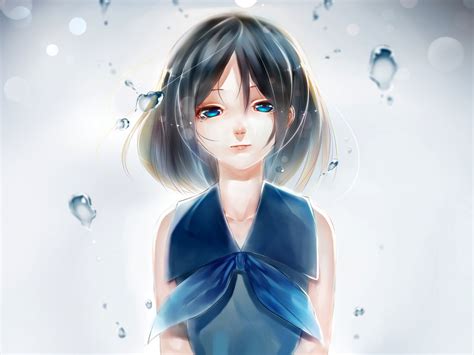 Download Wallpaper 1400x1050 Blue Eyes Anime Girl Water Drops Art