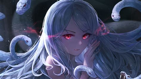 Anime Girl With Long White Hair And Red Eyes