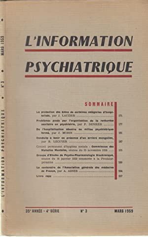 L information Psychiatrique 35e année 4e série N 3 par J