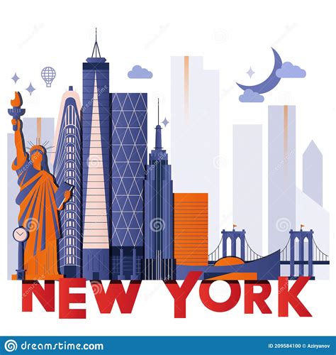 New York Culture Travel Night Set Vector Illustration Stock Vector