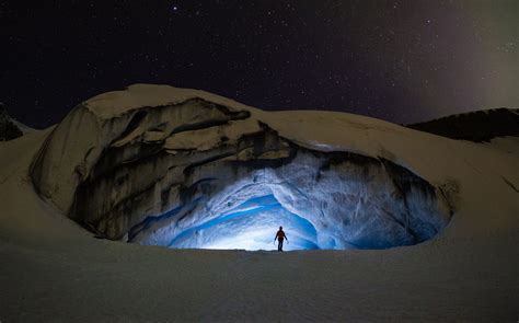 Athabasca Ice Cave Ice Climber Exploring The Athabasca