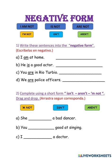 Negative Form Verb To Be Worksheet Live Worksheets