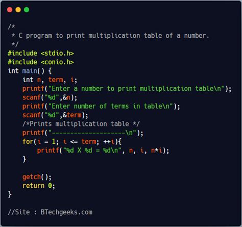 C Program To Print The Multiplication Table Of A Number My Xxx Hot Girl