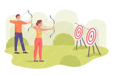Premium Vector Male And Female Archers With Bows And Arrows Aiming At