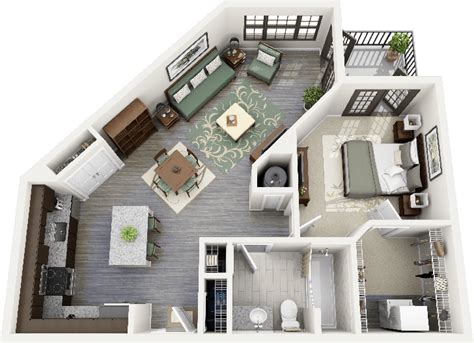 50 One 1 Bedroom Apartmenthouse Plans Studio