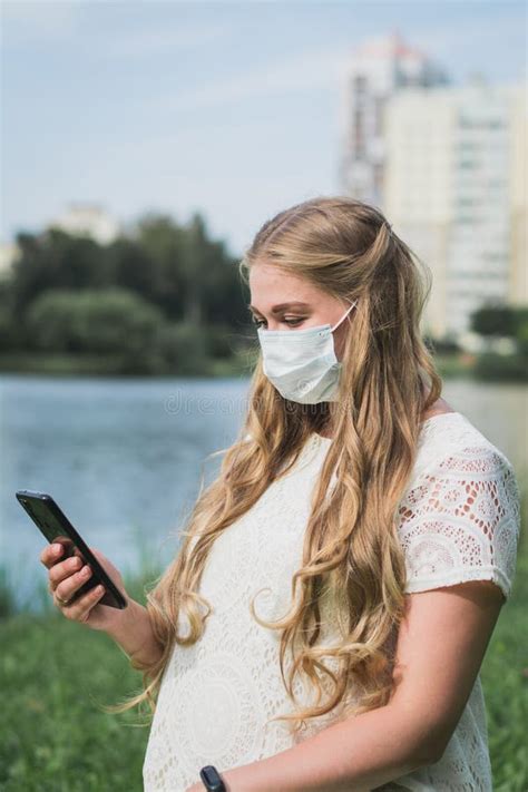 Pregnant Woman In Protective Mask Stock Photo Image Of Wearing