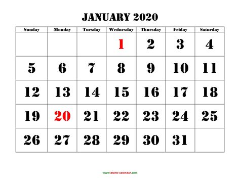 January 2020 Vertical Calendar Calendar Template Printable