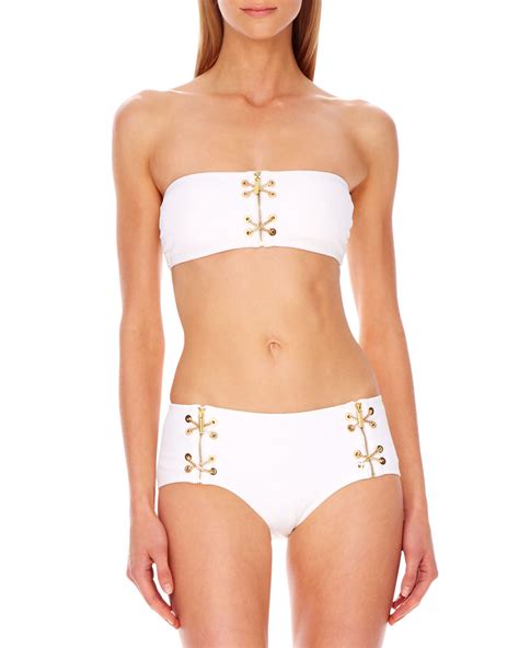 Michael Kors Lace Up Bandeau Bikini In White Optic White Lyst