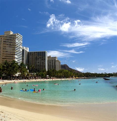 Waikiki Ocean And Beach With Diamond Head Stock Photo Image Of Hawaii