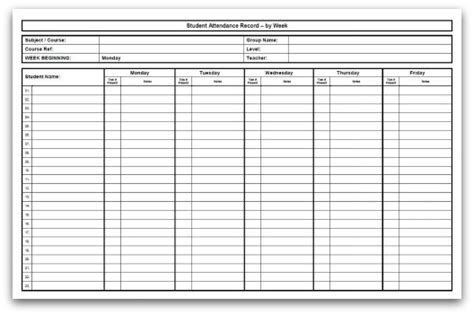 Printable Weekly Attendance Sheet In Pdf Format