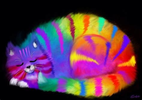 Sleepy Colorful Cat By Nick Gustafson Cat Colors Cat Painting Cat Art