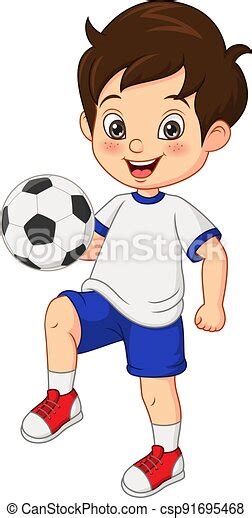 Vector Illustration Of Cartoon Little Boy Playing Football Canstock