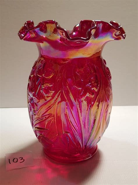 Glass Vase Fenton Red Carnival Over 8 Schmalz Auctions