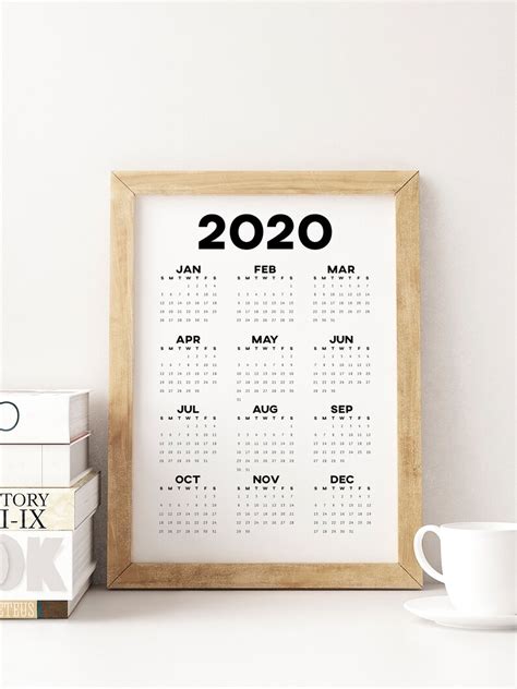 Printable Calendar 2020 Wall Calendar Year At A Glance Desk Etsy