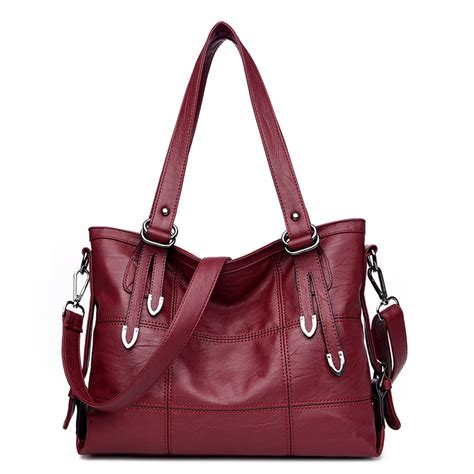 Women Vintage Soft Leather Handbag Large Capacity Stitching Crossbody