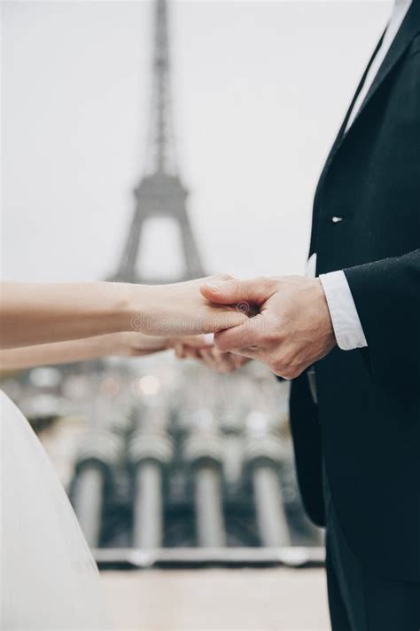 Bride And Groom Having A Romantic Marriage In Paris Wedding Couple On