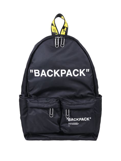 Men Off White Black Nylon Backpack