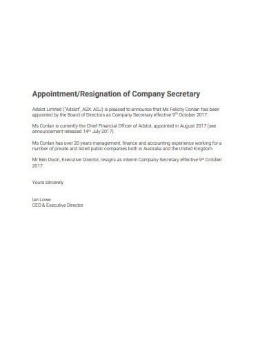 14 Company Secretary Resignation Templates In Pdf