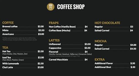 The Coffee Shop Menu With Prices