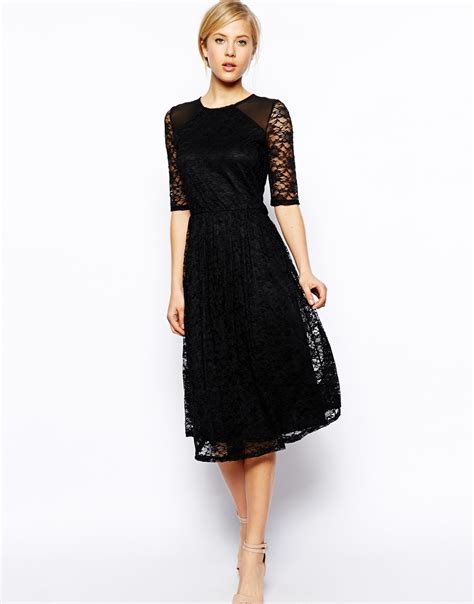 Lyst Asos Midi Dress In Sunflower Lace With Shoulder Detail In Black