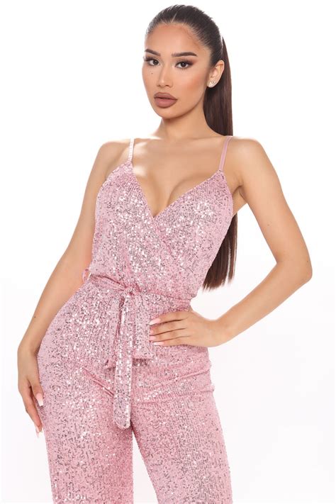 Cant Hide The Shine Sequin Jumpsuit Pink Fashion Nova Jumpsuits Fashion Nova