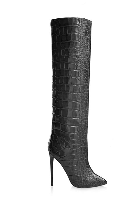 Nora Black Embossed Leather Knee Boots Monika Chiang
