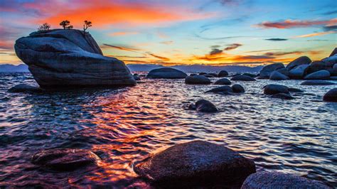 Download Wallpaper Bonsai Rock Sunset At Lake Tahoe 1920x1080
