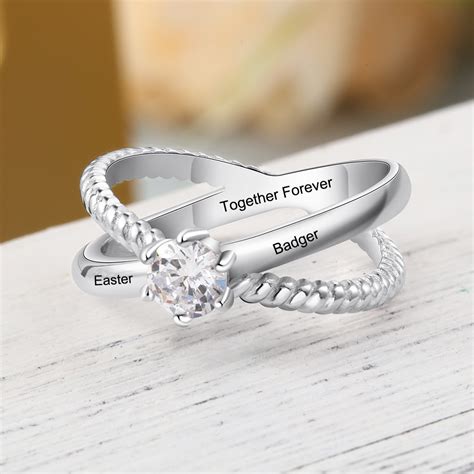 Custom Name Rings For Women X Shape Crossed Engrave Wedding Engagement