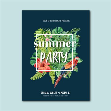 Summer poster design holiday party on the beach sea sunshine nature ...