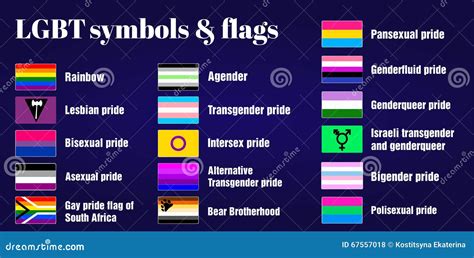 banderas gay y símbolos de lgbt en fondo púrpura oscuro ilustración del vector ilustración de