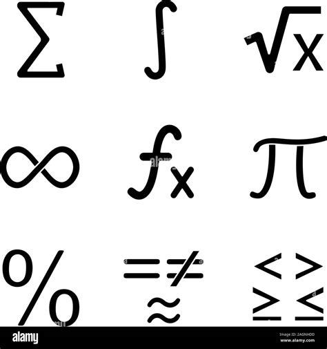 Conjunto de iconos de pictogramas de matemáticas Los símbolos matemáticos El álgebra Silueta