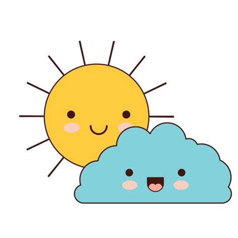 Sonriendo Sol De Dibujos Animados Lindo Nubes Cielo Kawaii Manga Anime