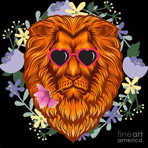 Lions With Sunglasses And A Flower In His Mouth Digital Art By Nathalie