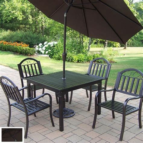 Oakland Living 5 Piece Slat Wrought Iron Patio Dining Set At