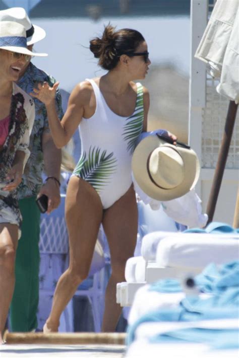 Eva Longoria In A White Swimsuit On Vacation In Marbella 07102019