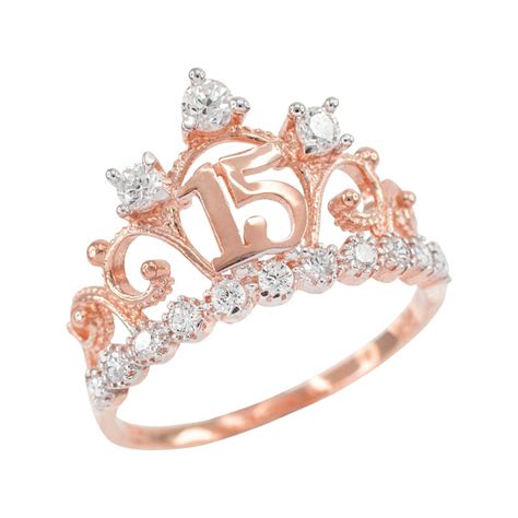 Rose Gold Quinceanera 15 Años Crown Cz Ring