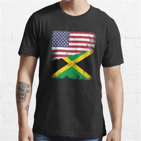 Half Jamaican Flag Design Vintage Jamaica Usa T T Shirt For Sale