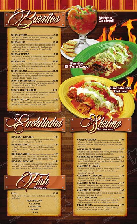 Menu At El Toro Loco Restaurant Memphis Poplar Ave