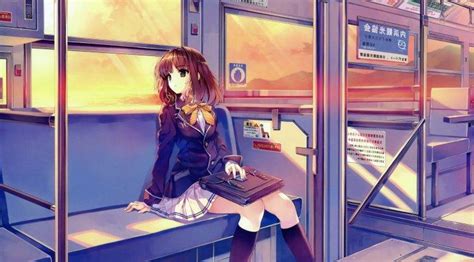 Anime Girls Alone School Uniform Schoolgirls Train Wallpapers Hd Desktop And Mobile